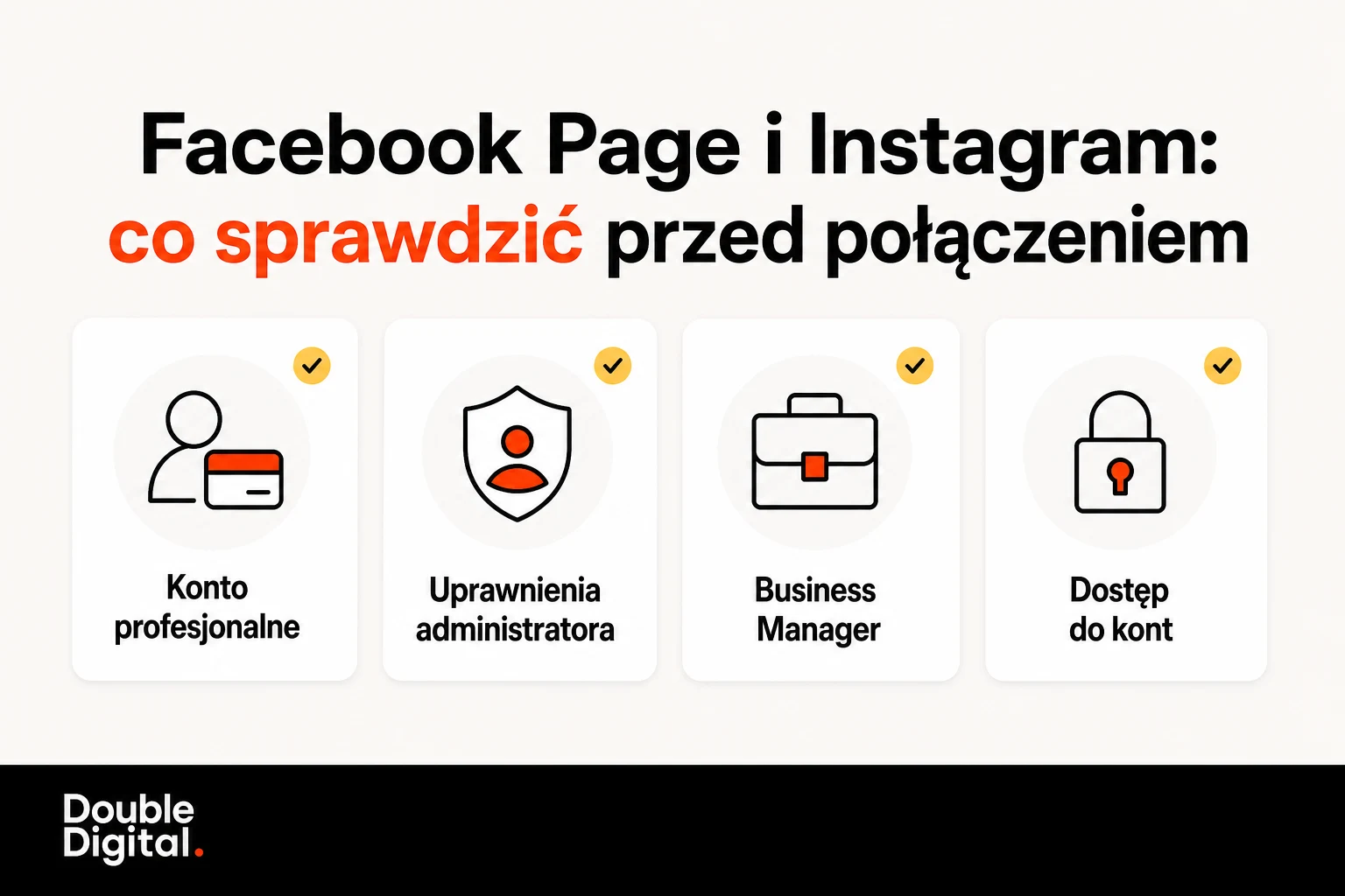 Checklista przed połączeniem Facebook Page i Instagrama: konto profesjonalne, uprawnienia, Business Manager i dostęp.