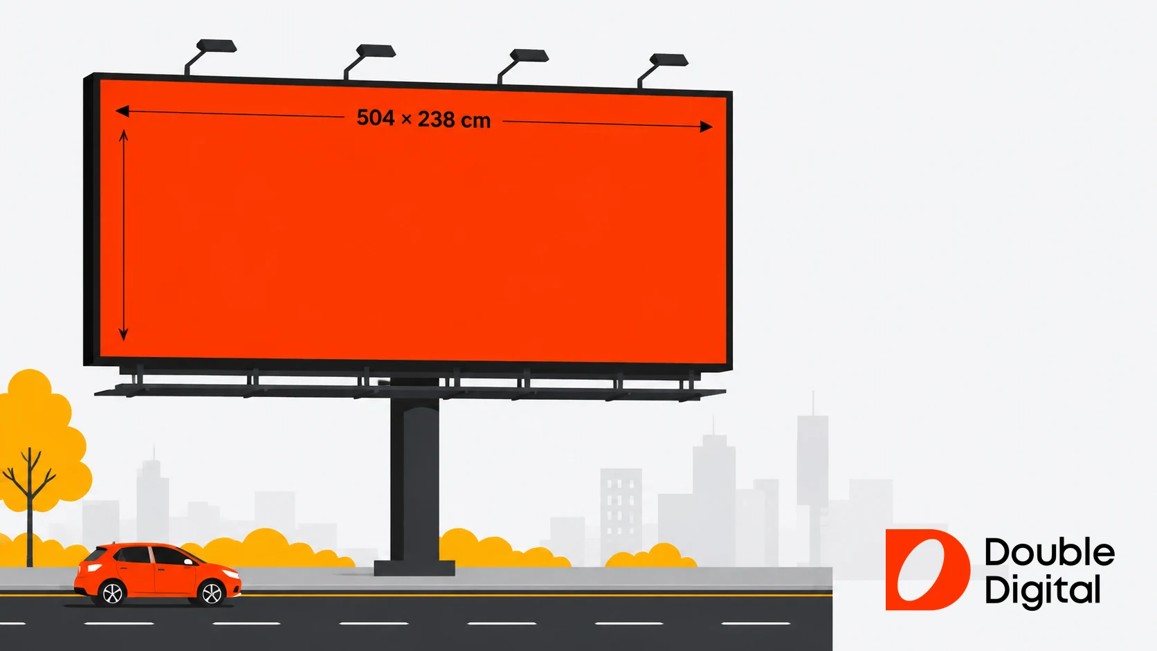Standardowy billboard reklamowy przy drodze z wymiarami panelu 504 na 238 centymetrów.