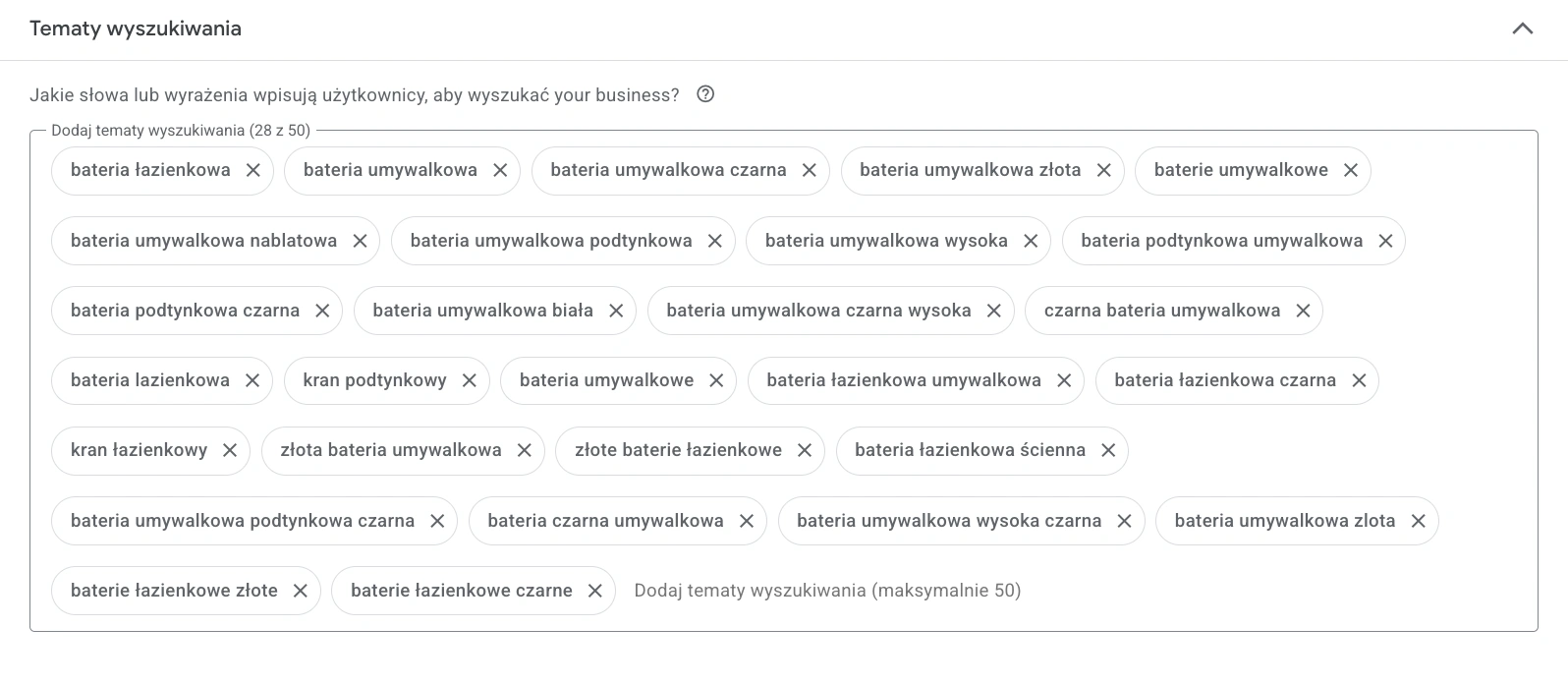 Motywy wyszukiwania dodane do kampanii Performance Max
