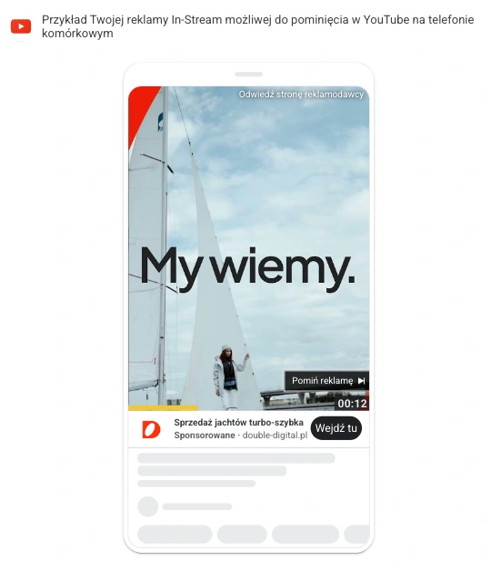 Reklama YouTube Ads wyświetlana na urządzeniu mobilnym