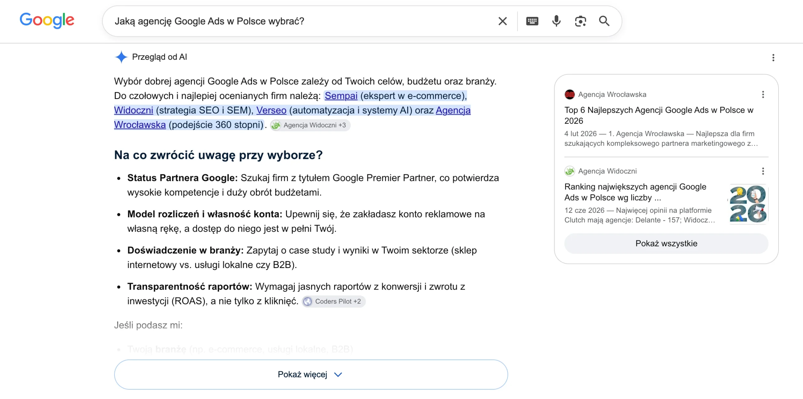 Google AI Overviews i źródła cytowane w generatywnym wyniku wyszukiwania