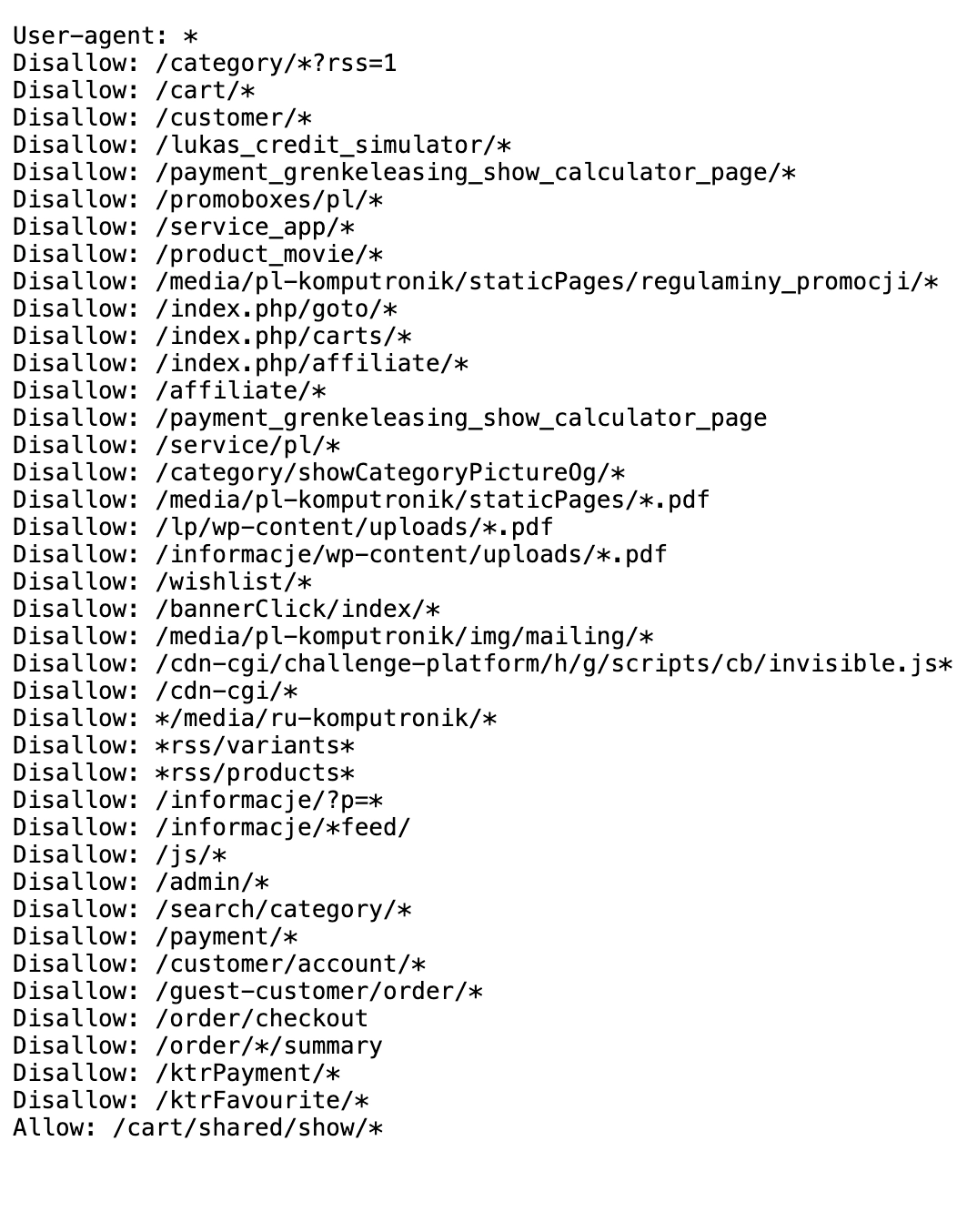 Przykład konfiguracji robots.txt dla botów AI i crawlerów wykorzystywanych w SEO