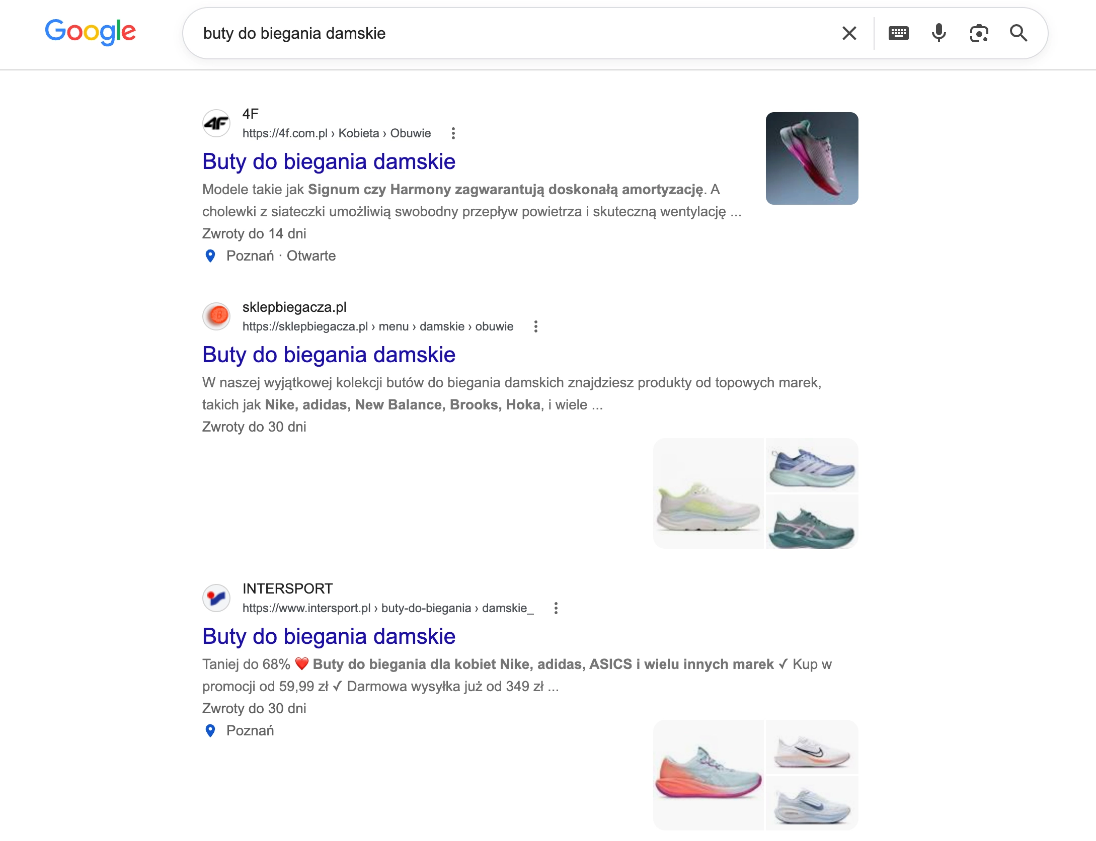 Wyniki wyszukiwania Google dla zapytań produktowych w e-commerce