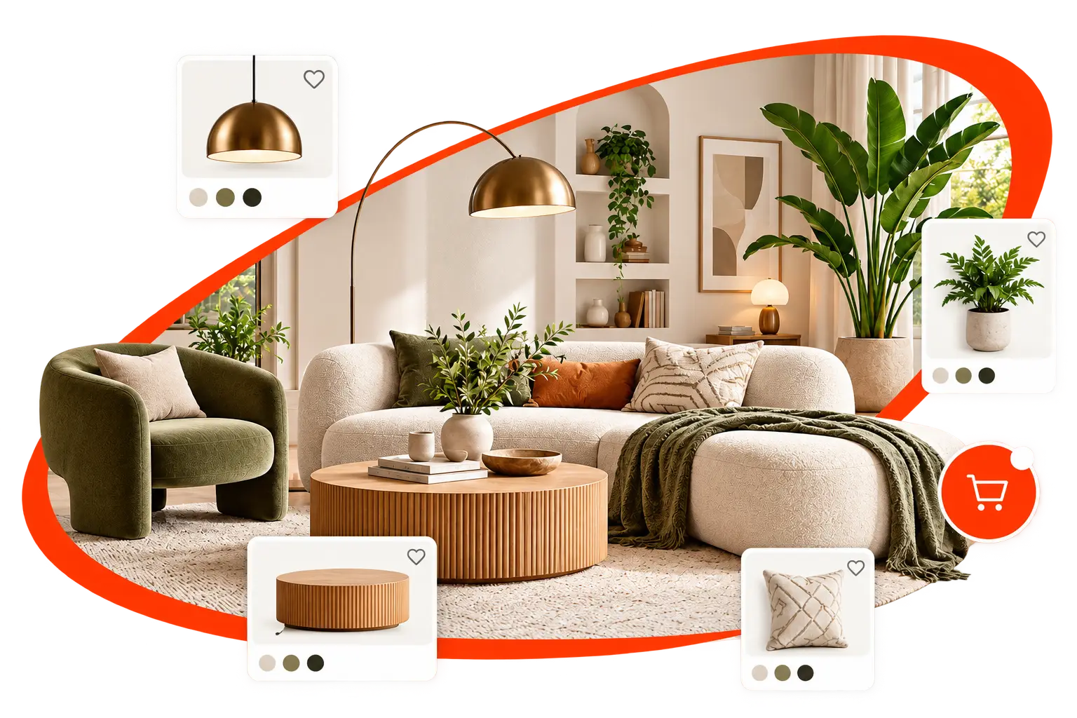 Aranżacja salonu i produkty sklepu home and living w identyfikacji wizualnej Double Digital